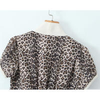 Vestido Mini de Verano con Estampado de Leopardo Manga Abullonada, Cuello en V, Lazo, Moda para Mujeres 2025 - details 8