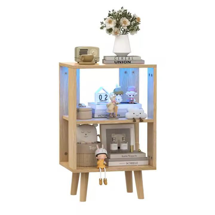 Rcynview Mesa de noche LED Madera Forma rectangular Almacenamiento Iluminable en 16 colores - 1