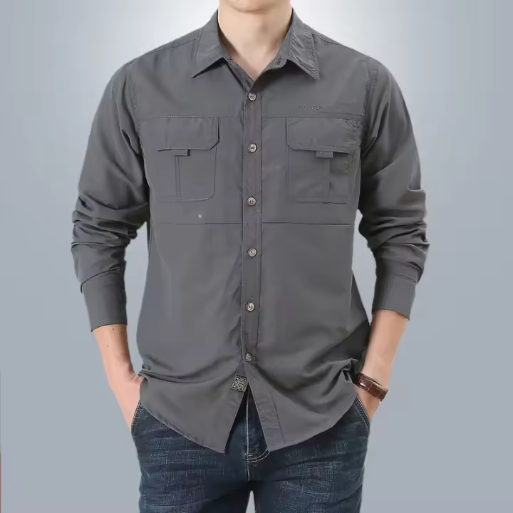 Camisa para senderismo y pesca para hombre, blusa transpirable de secado rápido, Camisa de trabajo de carga de manga larga, camisas UV para exteriores - 1
