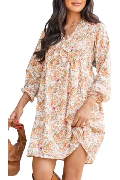 Elrachen Mini vestido bohemio floral con cuello en V y cintura imperio con volantes para mujer, amarillo, tallas S-XL - 1