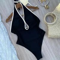 Traje de baño de una pieza liso con flores en 3D, traje de baño negro/blanco para mujer, traje de baño sexy con cuello en V profundo, traje de baño sin espalda para mujer - details 2