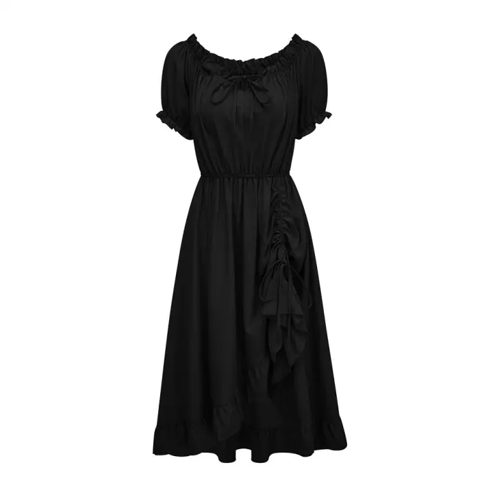 Nuevo vestido irregular retro europeo y americano, vestido con cordón medieval victoriano de manga corta con cuello de una palabra - 1