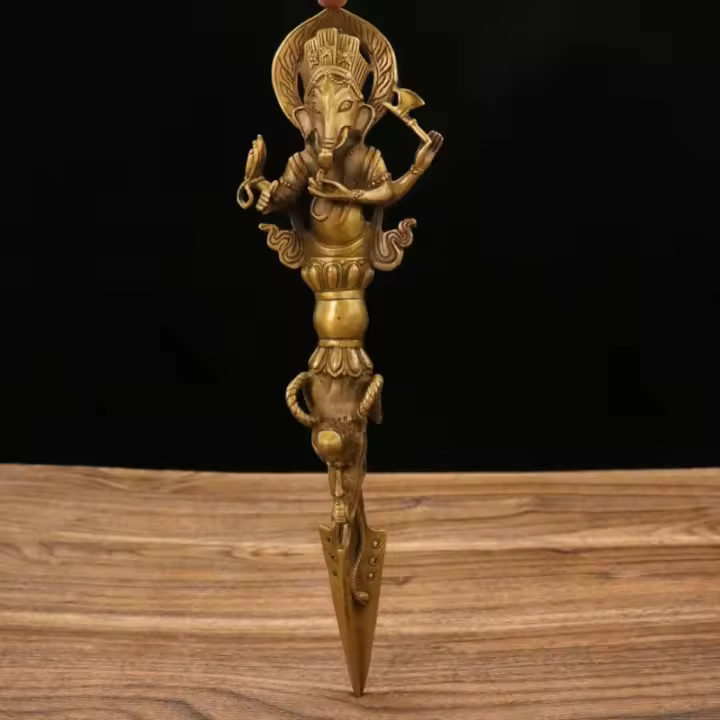 Estatua de Buda Ganesha Dorado Adorno Decorativo para el Hogar Escultura de Elefante y Maza de Vajra Utensilios Budistas de Latón - 1