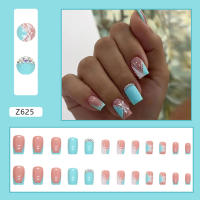 Kit de Uñas Artificiales Medio con Cubierta Completa Arte de Uñas Azul Verde con Pegamento - details 7