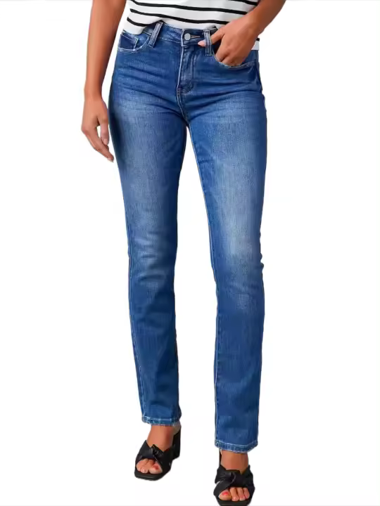 Vaqueros azules de mezclilla para mujer, pantalones de moda 2025, talla mediana, corte recto y ajustado - 1