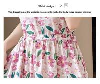 Elegante Vestido de Verano de Largo Medio Manga Corta, Estampado Floral, Vestido Liso Adelgazante - details 3