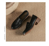 Zapatos de cuero con tacón grueso simple, suela suave, de 4 cm de altura, zapatos pequeños de cuero. - details 36