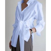 Camisa Blanca Slim Para Mujer Moda Tops Oficina Blusa Larga Manga Suéter Ruched Cuello En V Tacón Casual Polyester - details 2