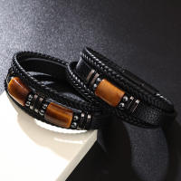 Pulsera de Ojo de Tigre y Cuero Multinivel para Hombre Brazalete Magnético con Piedras Naturales - details 4