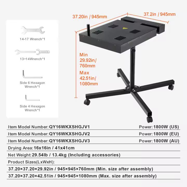 SucceBuy Secador Flash para Serigrafía, Máquina de Curado de Camisetas de Alta Potencia, Soporte Ajustable - 1