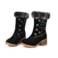 Nuevas rebabas bordadas de gamuza, cabeza redonda, tacón grueso, bordado, árbol de Navidad, botas de mujer, zapatos de mujer - details 4