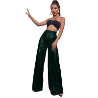 Moda femenina New -End Color sólido Pierna ancha con lentejuelas drapeadas Pantalones casuales para mujer - details 30