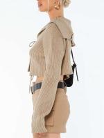 Cardigan de Punto con Encaje para Mujer Ouwu Top Corto de Color Sólido Abrigo de Moda Cálido - details 6