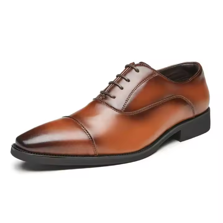 Zapatos Oxford de suela blanda formal para hombre de negocios triples de cuero con cordones en punta - 1