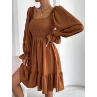 Vestido elegante de moda con cuello cuadrado largo y manga sólida para mujer. - details 11