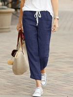 Pantalones Elegantes Para Mujer Diseño De Cordón Sencillo Y Moderno Color Sólido Cropped Cintura Elástica Suelta Casual Para Oficina Trousers Lady - details 4