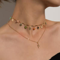Collar de margaritas con esmalte de goteo, hoja de Metal con colgante de relámpago de aleación creativa multicapa a la moda - details 1