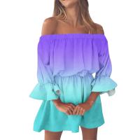 Vestido de Playa Boho con Estampado de Gradiente Hombro Desechado, Cuello de Corte, Mangas Cortas, Borlas para Mujeres Vestido de Verano - details 2