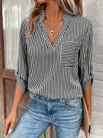 Camisas informales holgadas a rayas para mujer, blusas Vintage a la moda, Tops elegantes para mujer joven, Otoño, 2024 - details 13