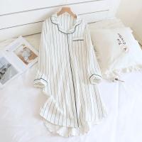 Ropa de dormir de algodón para mujer, camisón de manga larga, albornoz de talla grande, camisa para dormir con botones a rayas, vestidos de noche, ropa de descanso, bata de baño - details 4