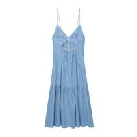 BUNO-verano 2025 nueva falda larga suelta adelgazante que cubre el vientre estilo de vacaciones temperamento francés hermoso vestido sin mangas. - details 2