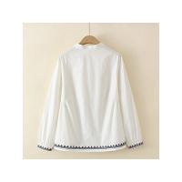 Tops de algodón con cuello levantado para mujer, blusas holgadas de manga larga con dobladillo bordado, ropa curva, talla grande, 4XL, primavera - details 7