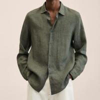 Camisa Larga De Manga Para Hombre Estilo Casual Color Sólido Cuello En V Talla Grande Algodón Hombres Ropa De Otoño - details 6