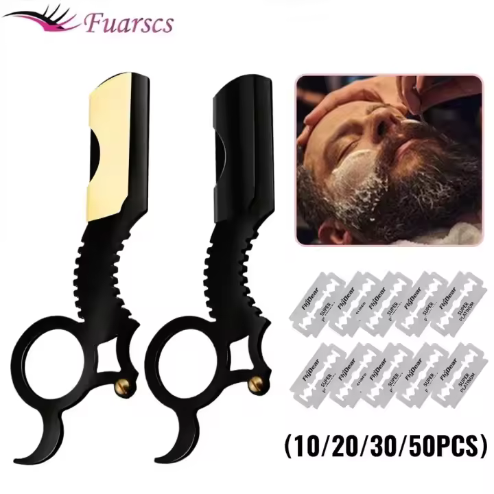 Navaja de afeitar plegable para el hogar, herramienta de corte de pelo de borde recto, cuchilla reemplazable para Barba y cejas - 1