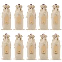 Bolsas de arpillera para vino, bolsas de regalo con cordones, cubiertas reutilizables individuales para botellas de vino con cuerdas y etiquetas, 10 piezas - details 0