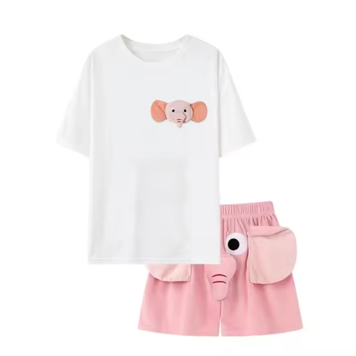 Pijama novedoso con orejas de elefante en 3D, ropa de dormir holgada de manga corta con nariz, pijama divertido para parejas, traje para mujeres y hombres - 1