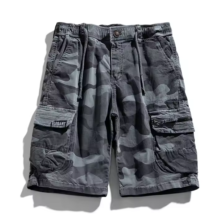 Pantalones cargo de camuflaje para hombre en verano, pantalones cortos casuales con múltiples bolsillos, 100% algodón, ajuste regular. - 1