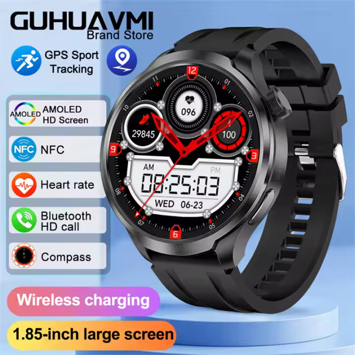 Nuevo 2025, reloj inteligente para hombres de alta calidad, 1,85 pulgadas (4,7) cm, toque de pantalla completa amoled, llamada bluetooth, batería de 410 ma, más de 500 diales masivos, nfc, trayectoria gps, brújula al aire libre, Para iOS y Android - 1