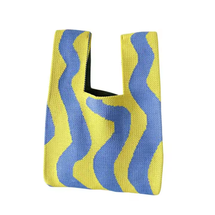 Bolsos de punto a rayas hechos a mano, bolsos de compras, bolso de mano, bolso de muñeca, moda - 1