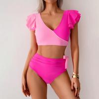 Conjunto de Traje de Baño para Mujer de Dos Piezas Sexy Bikini con Corte Curvo y Almohadilla para el Pecho Traje de Baño de Cintura Alta con Sujetador de Manga con Volantes - details 2