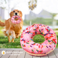 Juguete de peluche para perros con forma de Donut y Pizza, juguetes chirriantes para perros pequeños y grandes, limpieza de dientes, juguete con sonido para masticar cachorros, suministros para mascotas - details 0