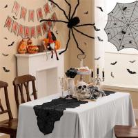 Kit de decoración de Halloween, mantel redondo Ence negro, 42 piezas, camino de mesa de comedor, telaraña gigante, bufanda para chimenea, JAF041 - details 1