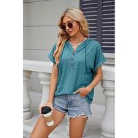 BUNO-2025 Camiseta de manga corta para mujer, Tops con capucha, botones sólidos, cordones, Verano - details 17