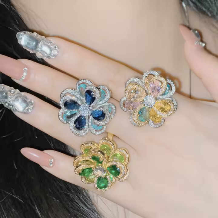 Pendientes de Perlas de Aguamarina de Pintura al Óleo Joyería de Gemas Multifacetas de Plata 18K - 1