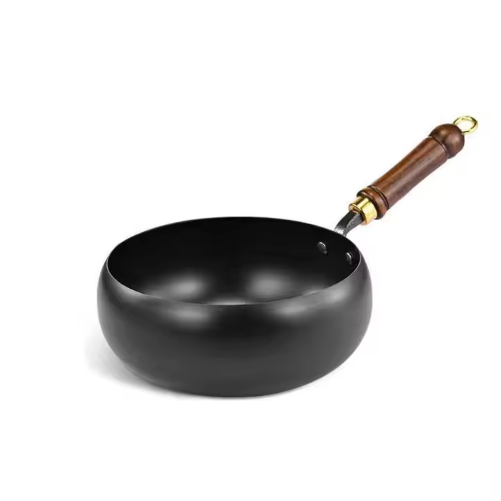 Cacerola antiadherente para cocinar chino, Wok con mango de madera sin recubrimiento, sartén para freír de hierro, olla para sopa colgante de 24cm, cocina - 1