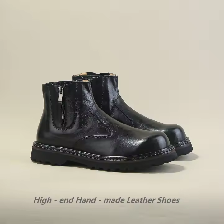 Botas de hombre de alta gama de cuero, botines Chelsea, zapatos altos de piel de vaca de capa superior - 1