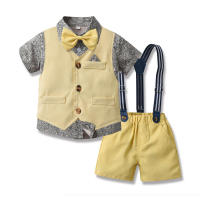 Traje de verano para niños, chaleco, camisa Floral de manga corta, pantalones cortos con tirantes, conjunto de tres piezas, traje Pastoral de moda - details 9