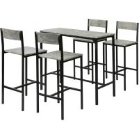 Conjunto de Mesa Alta de Bar y 4 Taburetes con Respaldo Estilo Industrial Gris - details 0