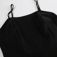 Vestido largo negro sin espalda, entallado, versátil, con abertura y tirantes finos, nuevo diseño de primavera. - details 13