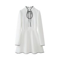 Mini vestido blanco con cordones y cuello levantado para mujer, Vestidos elegantes de manga larga para fiesta, Vestidos clásicos calados para mujer - details 0