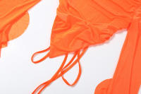 BUNO-Conjunto de 2 piezas de empalme de malla fruncido para mujer, Tops irregulares con espalda descubierta y hombros inclinados únicos + faldas largas con dibujo, trajes de fiesta - details 16