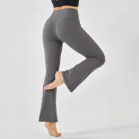 Hamidou-mallas de Yoga de cintura alta para mujer, pantalones de entrenamiento elásticos, de pierna ancha, acampanados, de color sólido, para Fitness - details 28