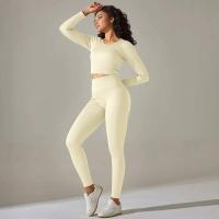 Conjunto de yoga sin costuras para mujer, top corto de manga larga, sujetador deportivo, leggings para correr de cintura alta, ropa de gimnasio - details 27