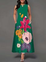 Women's Boho Long Dress Elegant Sleeveless Floral Print Casual Beach Party Summer Dress - details 18