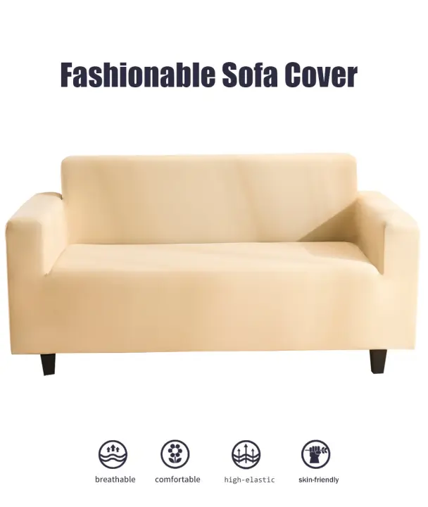 Funda de sofá elástica de tela beige, cubierta de sofá, fundas para sofá de 1-4 plazas - 1