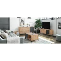 2 Mesitas de Noche – Cabecero Matrimonio y 2 Mesitas de Noche – Color Roble Canadiense y Óxido - Medidas: Ancho: 247 cm x Fondo: 38 cm x Alto: 95 cm - (1093) - details 4